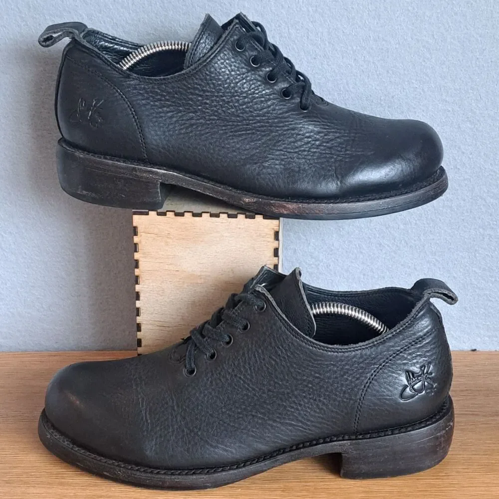 Fluevog Simple Living Winch Women’s 8 Black Leather Wholecut Lace-Up Shoes